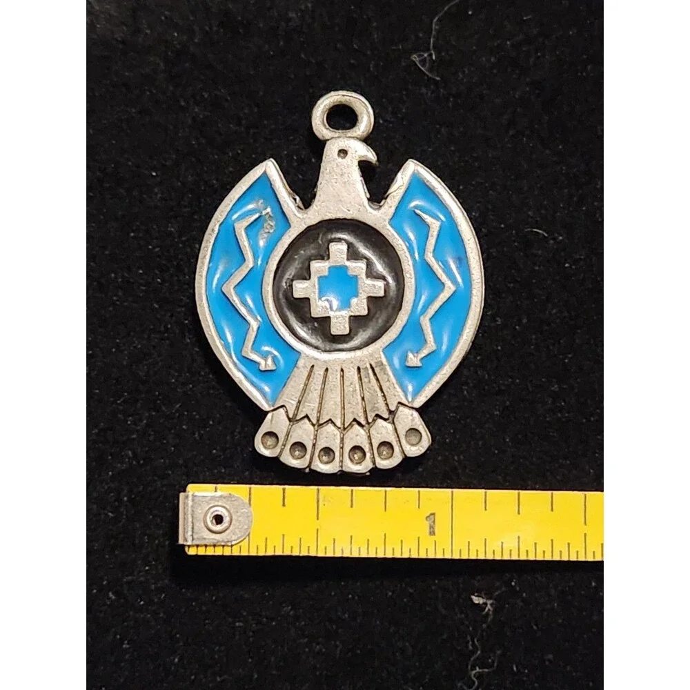 Vintage G&S Thunderbird Pendant Pewter Turquoise Inlay Southwest ©96